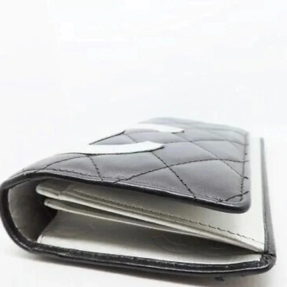 Chanel Quilted Calfskin Black Cambon Line Silver Leather Long Wallet